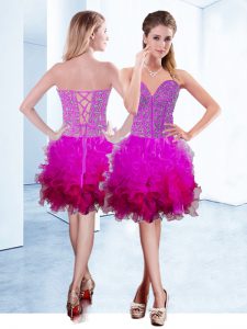 Sweetheart Sleeveless Lace Up Prom Dresses Fuchsia Organza