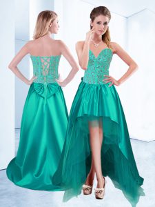 Fashion Sweetheart Sleeveless Pageant Dress Wholesale High Low Beading Turquoise Taffeta