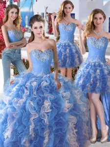 Four Piece Blue And White Sweetheart Lace Up Beading 15th Birthday Dress Sleeveless