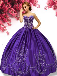 Purple Sleeveless Floor Length Embroidery Lace Up 15 Quinceanera Dress