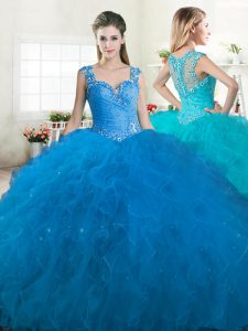 Adorable Straps Sleeveless Zipper Floor Length Beading and Ruffles Quinceanera Gowns