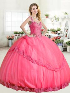 Wonderful Halter Top Jewelry Sleeveless Beading and Appliques Lace Up Quinceanera Gowns