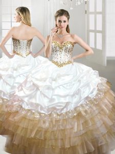 High End Multi-color Organza and Taffeta Lace Up Sweetheart Sleeveless Floor Length Sweet 16 Dresses Beading and Pick Up