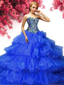 Chic Royal Blue Lace Up Sweetheart Beading and Ruffled Layers Ball Gown Prom Dress Organza Sleeveless