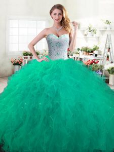Exquisite Green Sleeveless Beading and Ruffles Floor Length Ball Gown Prom Dress