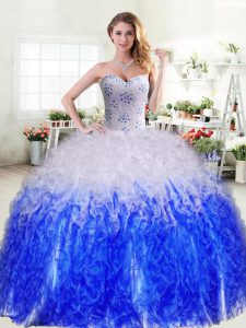 New Arrival Organza Sleeveless Floor Length Quince Ball Gowns and Beading and Ruffles