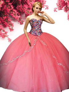 Simple Watermelon Red Sweetheart Neckline Beading Sweet 16 Quinceanera Dress Sleeveless Lace Up