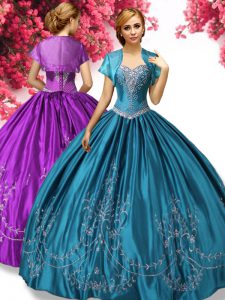 Fashionable Teal Sleeveless Beading and Embroidery Floor Length Vestidos de Quinceanera