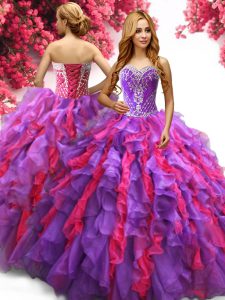Dramatic Multi-color Organza Lace Up Sweetheart Sleeveless Floor Length Quinceanera Gowns Beading and Ruffles