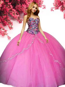 Floor Length Hot Pink 15th Birthday Dress Sweetheart Sleeveless Lace Up