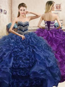 Great Floor Length Navy Blue Sweet 16 Quinceanera Dress Sweetheart Sleeveless Lace Up
