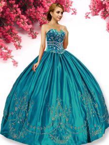 Affordable Turquoise Lace Up Sweetheart Embroidery Quinceanera Dress Taffeta Sleeveless