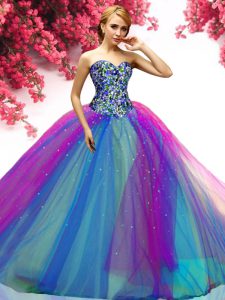 Edgy Multi-color Lace Up Quince Ball Gowns Beading Sleeveless Floor Length