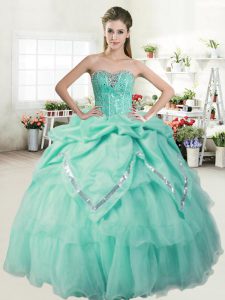 Ideal Apple Green Organza Lace Up 15 Quinceanera Dress Sleeveless Beading and Pick Ups