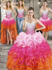 Four Piece Floor Length Multi-color Quinceanera Dresses Organza Sleeveless Beading