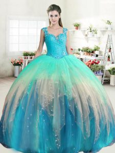 Dynamic Multi-color Zipper Straps Beading and Ruffled Layers Ball Gown Prom Dress Tulle Sleeveless
