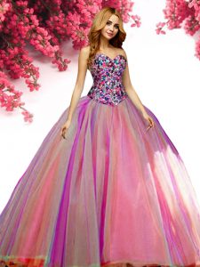 Spectacular Sweetheart Sleeveless Sweet 16 Dresses Floor Length Beading Multi-color Tulle