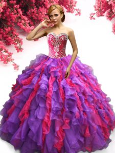 Stylish Floor Length Lace Up Quinceanera Dresses Multi-color for Military Ball and Sweet 16 and Quinceanera with Ruffles