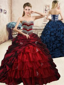 Beading and Appliques and Ruffled Layers and Pick Ups 15 Quinceanera Dress Wine Red Lace Up Sleeveless Floor Length