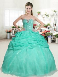 Colorful Organza Sleeveless Floor Length Quince Ball Gowns and Beading and Pick Ups