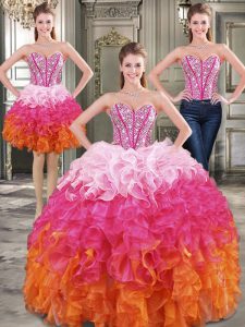 Three Piece Multi-color Lace Up Quinceanera Dress Beading Sleeveless Floor Length