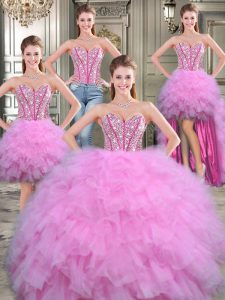 Four Piece Sweetheart Sleeveless Lace Up Quinceanera Dress Lilac Tulle