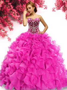 Ideal Sleeveless Sweep Train Lace Up Beading and Ruffles Quinceanera Gowns