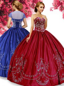 Dynamic Ball Gowns Sweet 16 Dress Wine Red Sweetheart Taffeta Sleeveless Floor Length Lace Up