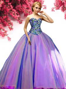 Cute Multi-color Sleeveless Tulle Lace Up Sweet 16 Dress for Military Ball and Sweet 16 and Quinceanera
