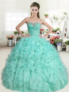 Ball Gowns 15th Birthday Dress Apple Green Sweetheart Organza Sleeveless Floor Length Lace Up