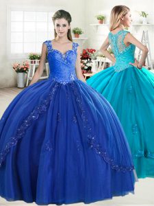 Exceptional Royal Blue Zipper Sweet 16 Dresses Beading Sleeveless Floor Length