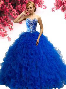 Floor Length Ball Gowns Sleeveless Royal Blue Quinceanera Dresses Lace Up
