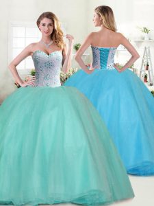 Vintage Beading Quinceanera Gowns Apple Green Lace Up Sleeveless Floor Length
