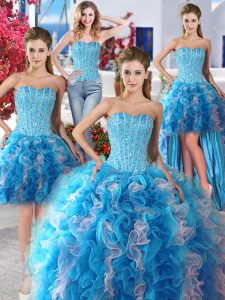 Artistic Four Piece Sleeveless Beading Lace Up 15 Quinceanera Dress