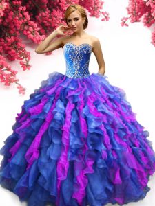 Captivating Multi-color Sleeveless Organza Lace Up Quinceanera Gown for Military Ball and Sweet 16 and Quinceanera