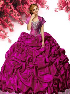 Fuchsia Sleeveless With Train Beading and Ruffles Lace Up 15th Birthday Dress