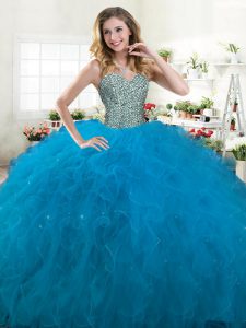 Hot Sale Floor Length Teal Quinceanera Dresses Sweetheart Sleeveless Lace Up