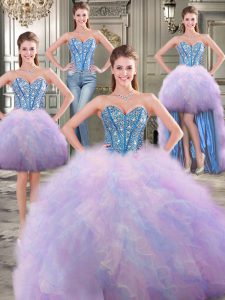 Fantastic Four Piece Sweetheart Sleeveless Lace Up 15 Quinceanera Dress Multi-color Tulle