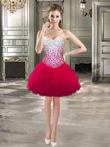 Hot Pink Sleeveless Beading and Ruffles Mini Length Formal Evening Gowns