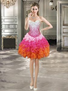 Unique Multi-color Sweetheart Neckline Beading and Ruffles Dress for Prom Sleeveless Lace Up