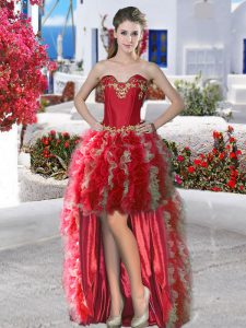Sweetheart Sleeveless Lace Up Prom Evening Gown Red Organza