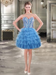 Discount Beading and Ruffled Layers Prom Evening Gown Blue Lace Up Sleeveless Mini Length