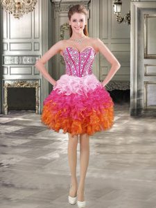 On Sale Sleeveless Lace Up Mini Length Beading and Ruffles Prom Dress