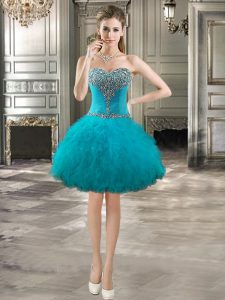Popular Teal Ball Gowns Sweetheart Sleeveless Tulle Mini Length Lace Up Beading and Ruffles Dress Like A Star