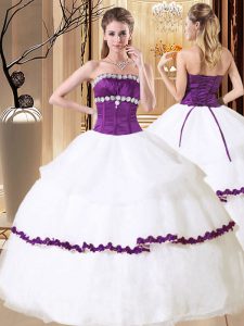 Best White Lace Up Strapless Beading and Embroidery and Ruffled Layers Sweet 16 Quinceanera Dress Organza Sleeveless