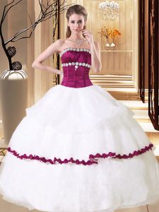 White Organza Lace Up Sweet 16 Dresses Sleeveless Floor Length Beading