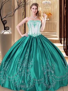 Turquoise Quinceanera Dresses Military Ball and Sweet 16 and Quinceanera and For with Embroidery Strapless Sleeveless La