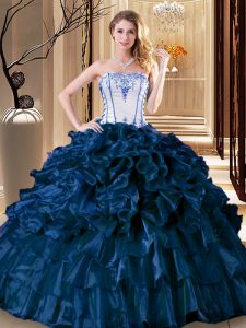 Navy Blue Lace Up Quinceanera Dress Pick Ups Sleeveless Floor Length