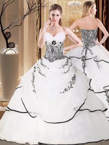 Modern White Sleeveless Sweep Train Embroidery Quinceanera Dresses