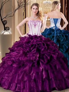 Purple Sleeveless Floor Length Pick Ups Lace Up Quinceanera Dress